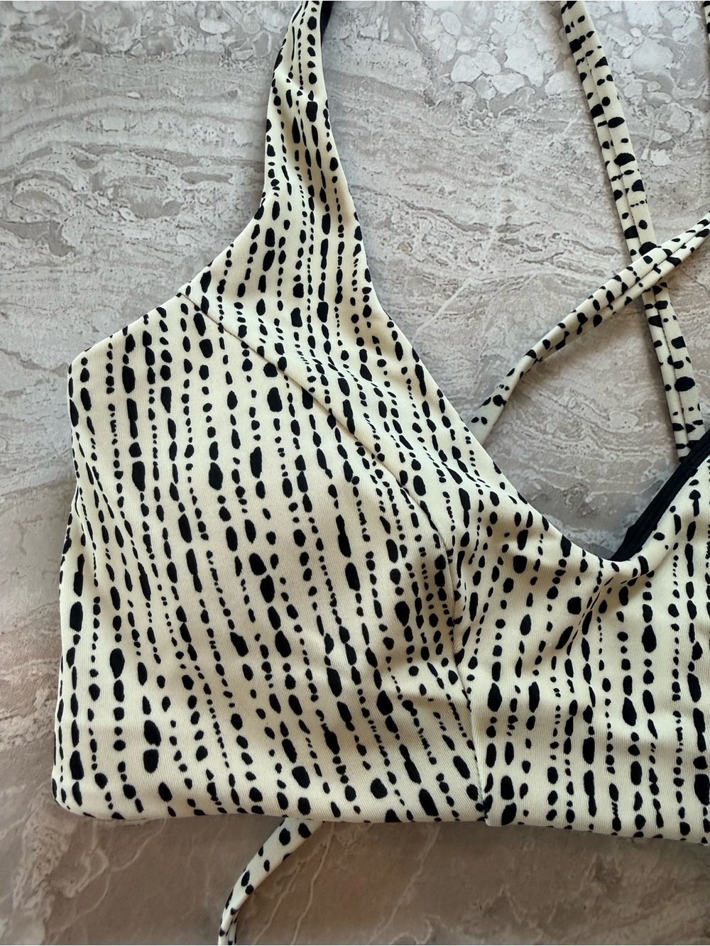 Athleta Cream and Black Speckled Cross-Back Bikini Top, size XXS D - Picture 3 of 5